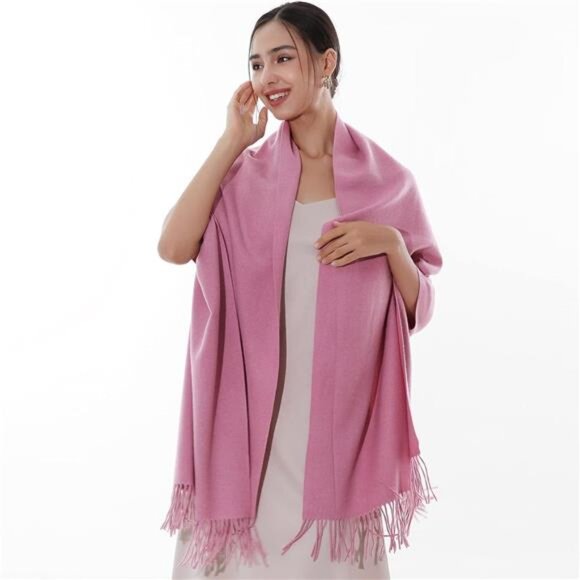 Women Pashmina Shawls Wraps Warm Soft Pink - Picture 5 of 6